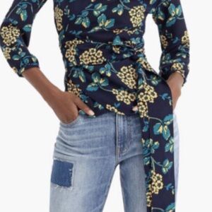 J. Crew Navy Floral Wrap Blouse